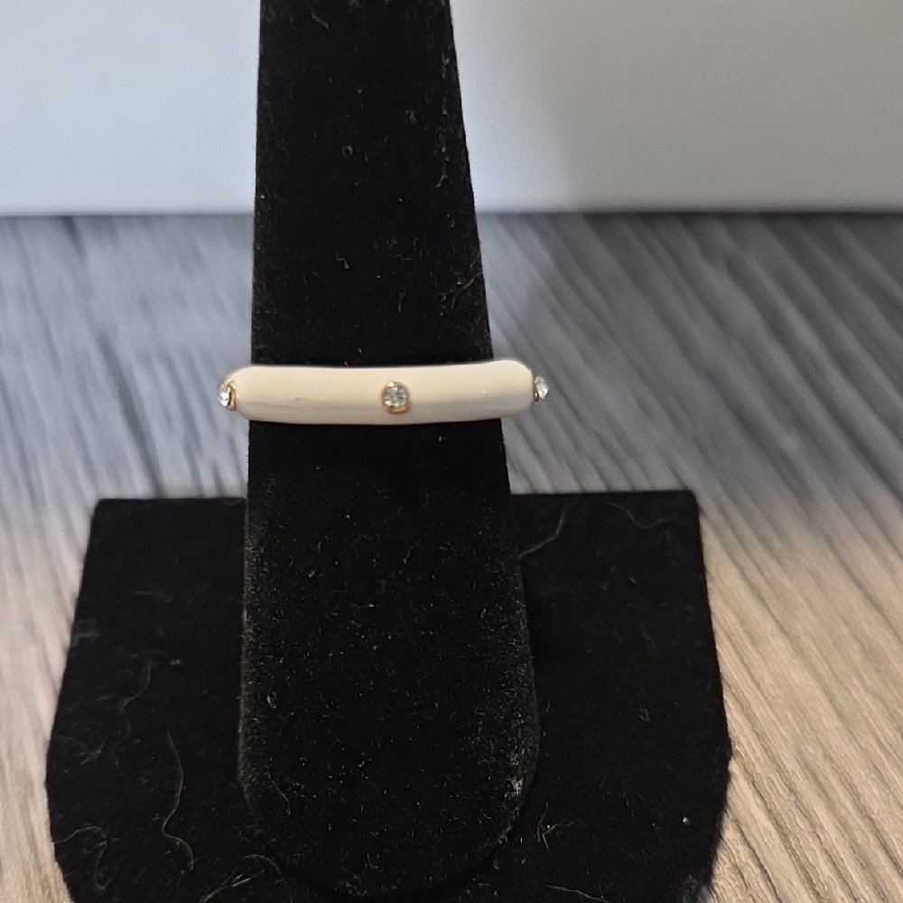 Goldtone Band Ring w/ White Enamel